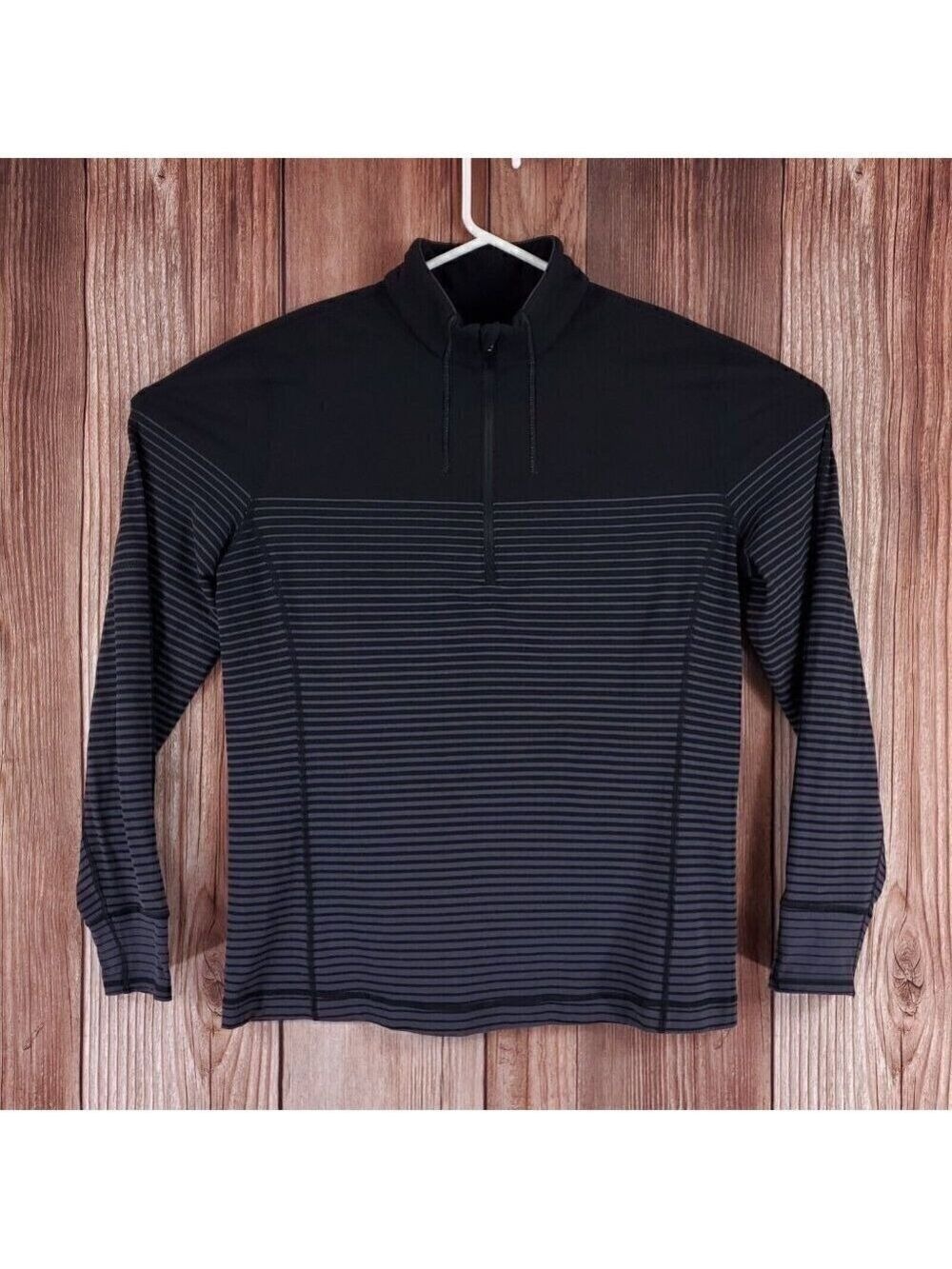 *READ DESC* Lululemon Mens Medium Sweat Session 1/2 Zip Ombre Stripe Black Coal